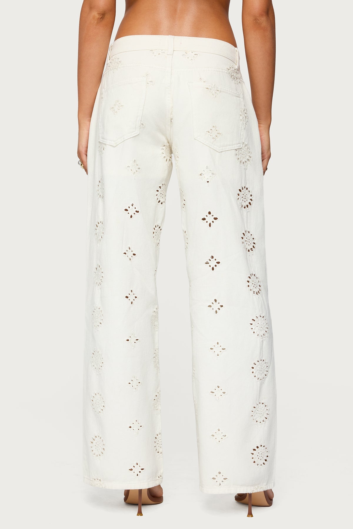 Eyelet Low Rise Wide Leg Jeans