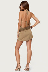 Lukka Backless Halter Wrap Mini Dress