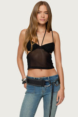 Strappy Sheer Mesh Cupped Top