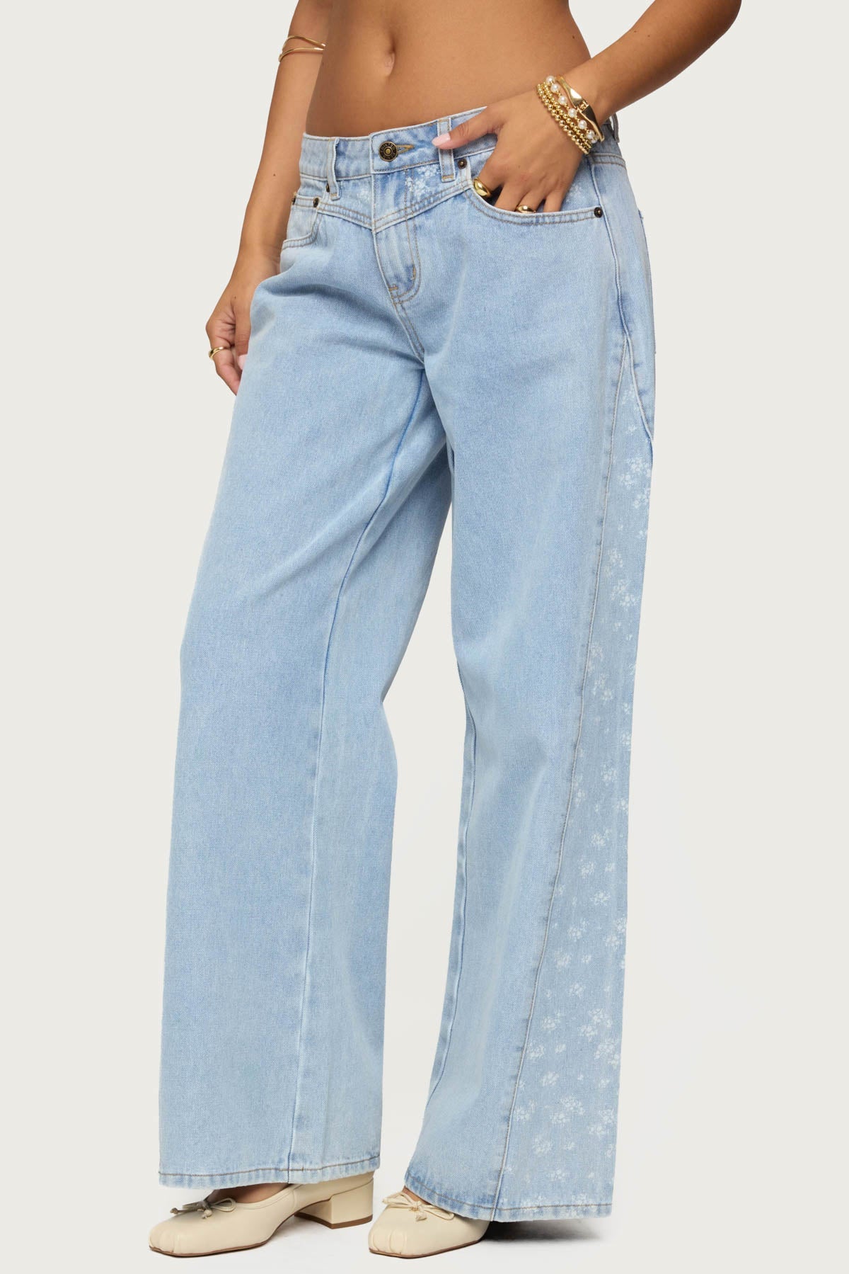 Floral Split Low Rise Jeans