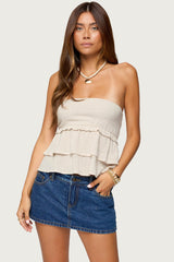 Linen Look Strapless Peplum Top