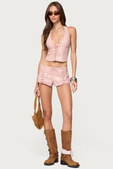 Elisha Lace Up Faux Leather Halter Top