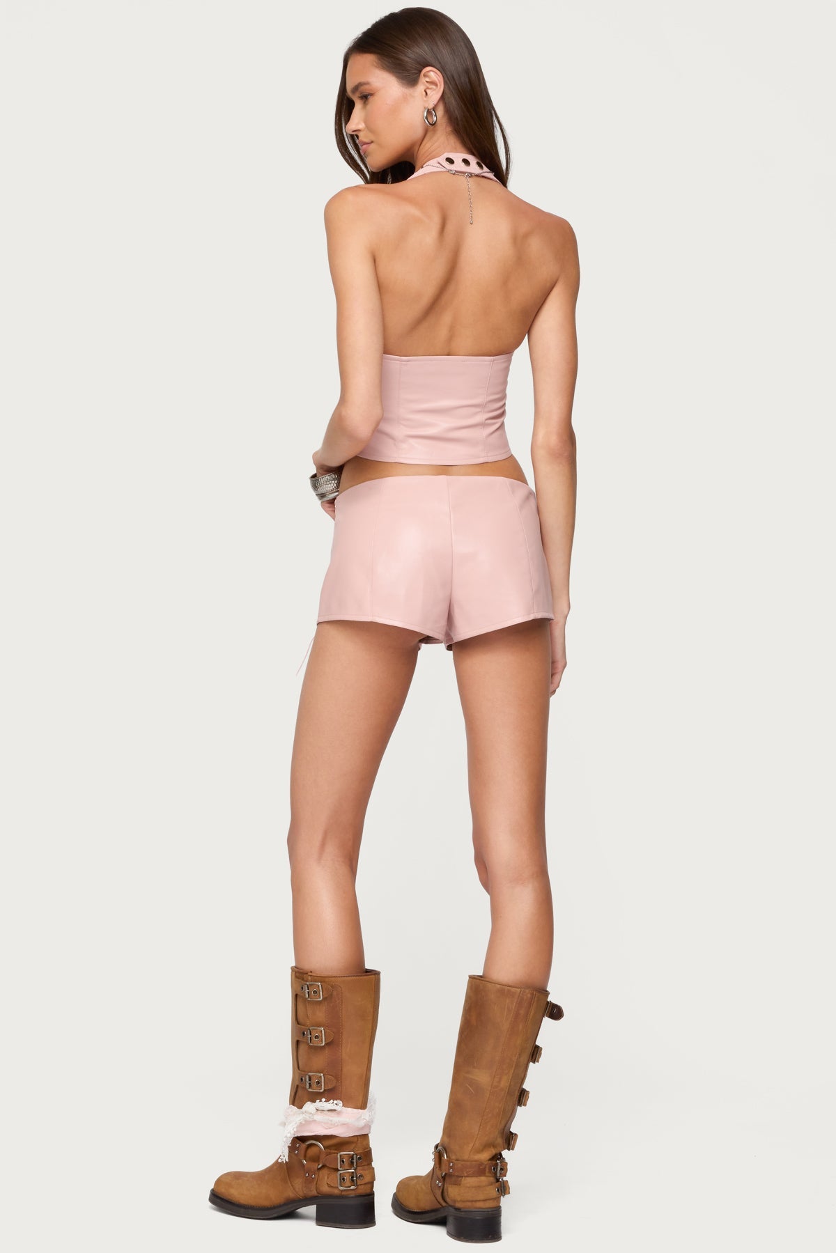 Elisha Lace Up Faux Leather Halter Top