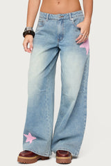 Trish Satin Effect Stars Low Rise Jeans