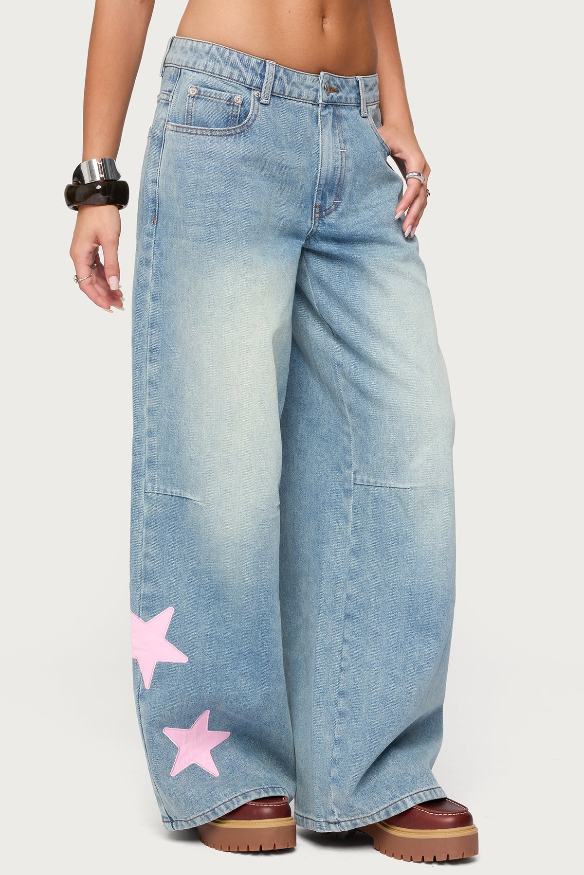 Trish Satin Effect Stars Low Rise Jeans