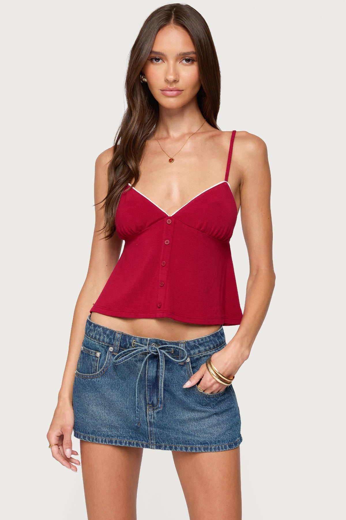 Kellyn Button Contrast Babydoll Top