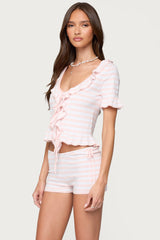 Janelle Striped Knit Tie Front Top