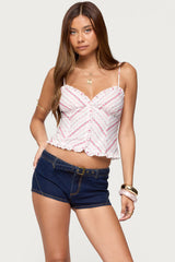 Alaine Floral Striped Ruffle Tank Top
