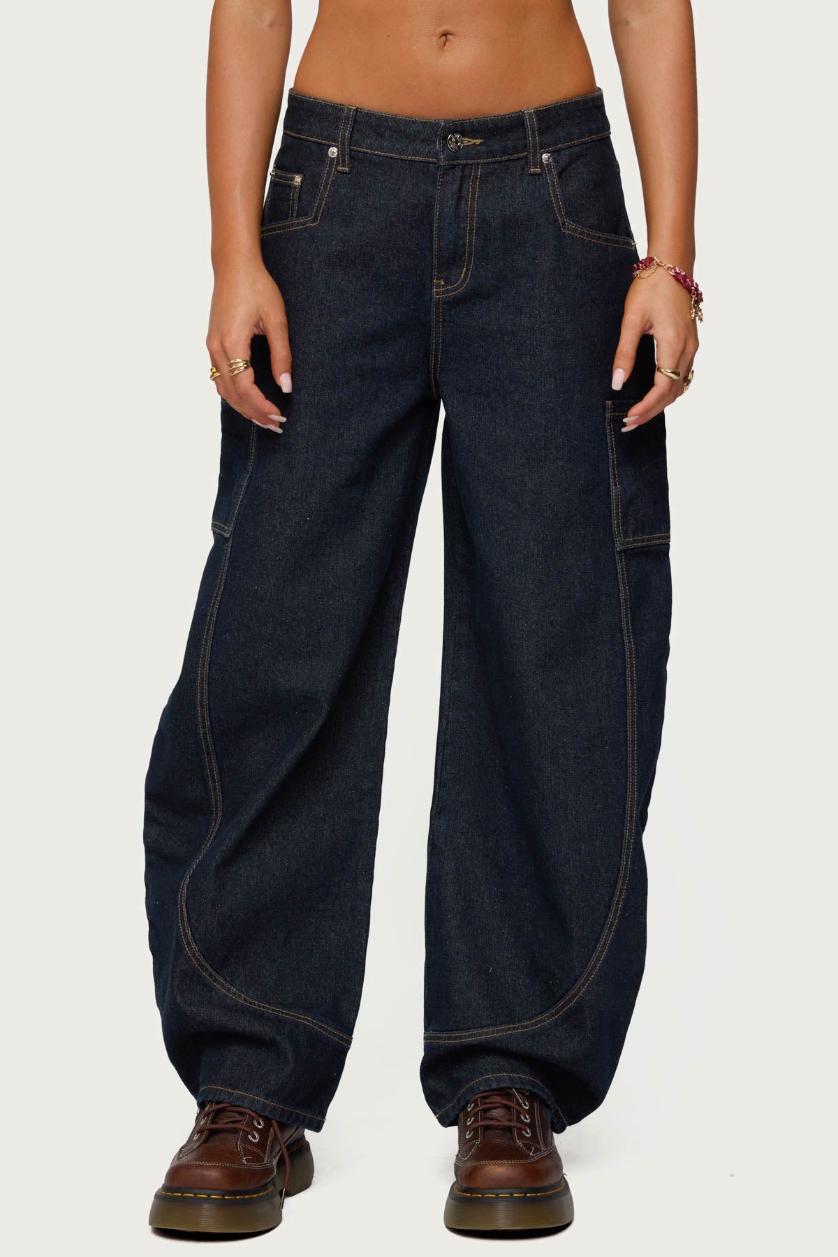 Aden Contrast Stitch Barrel Jeans