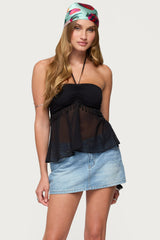 Sheer Chiffon Babydoll Halter Top