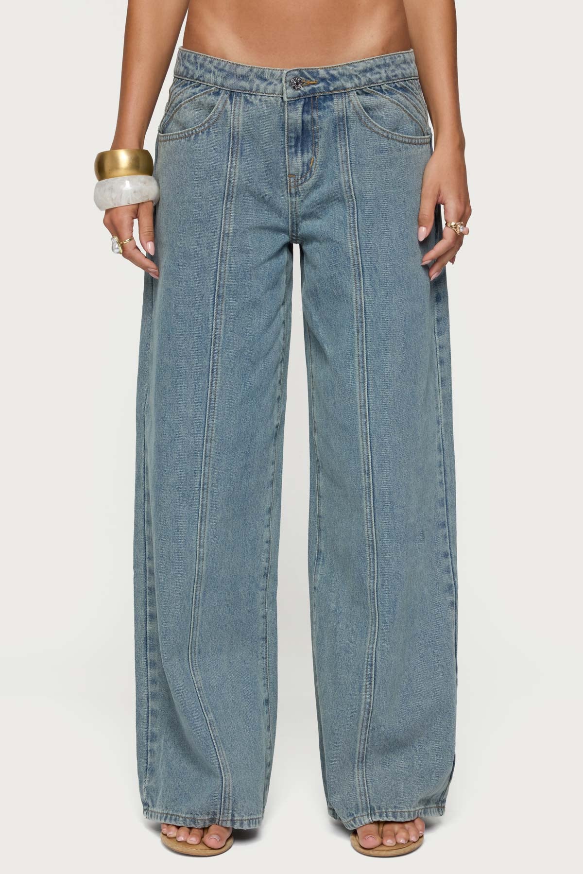 Stitch & Pleat Low Rise Jeans