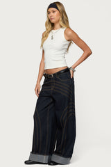 Cuffed Low Rise Wide Leg Jeans