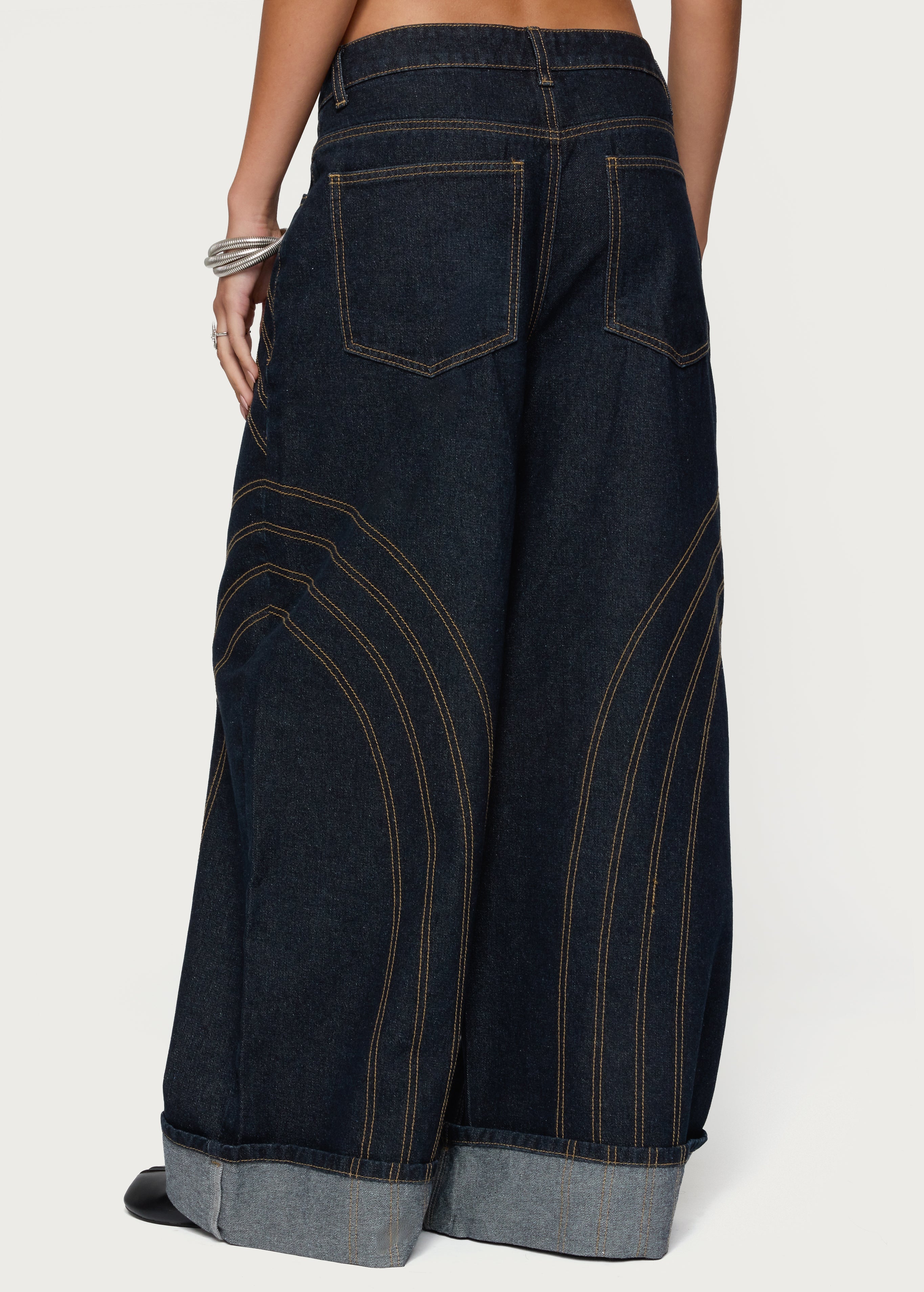 Cuffed Low Rise Wide Leg Jeans