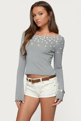 Iridescent Button Boat Neck Top