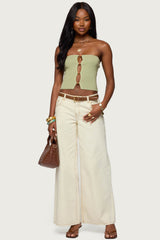 Bead Cut Out Strapless Knit Top