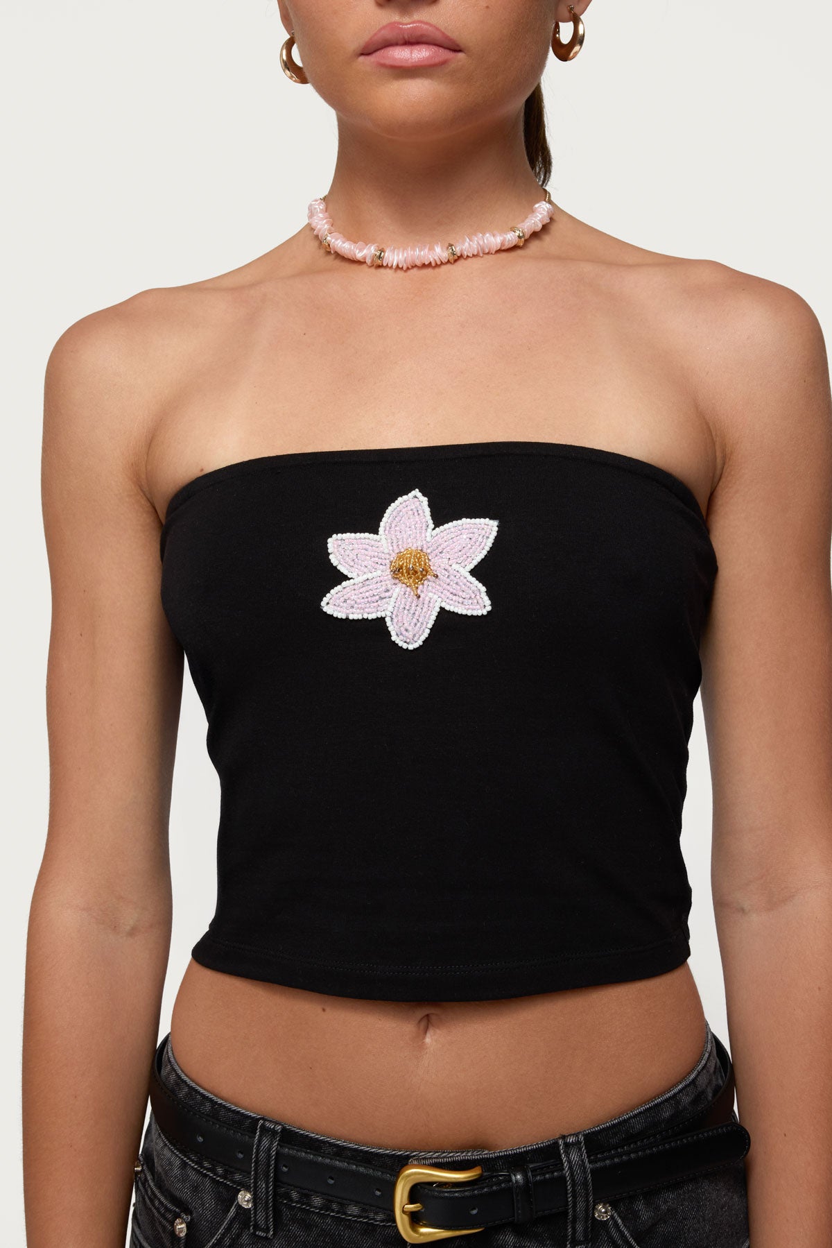 Luli Beaded Flower Tube Top