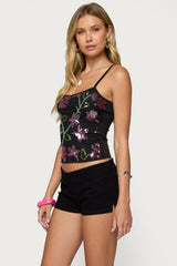 Beaded Floral Embroidered Tank Top