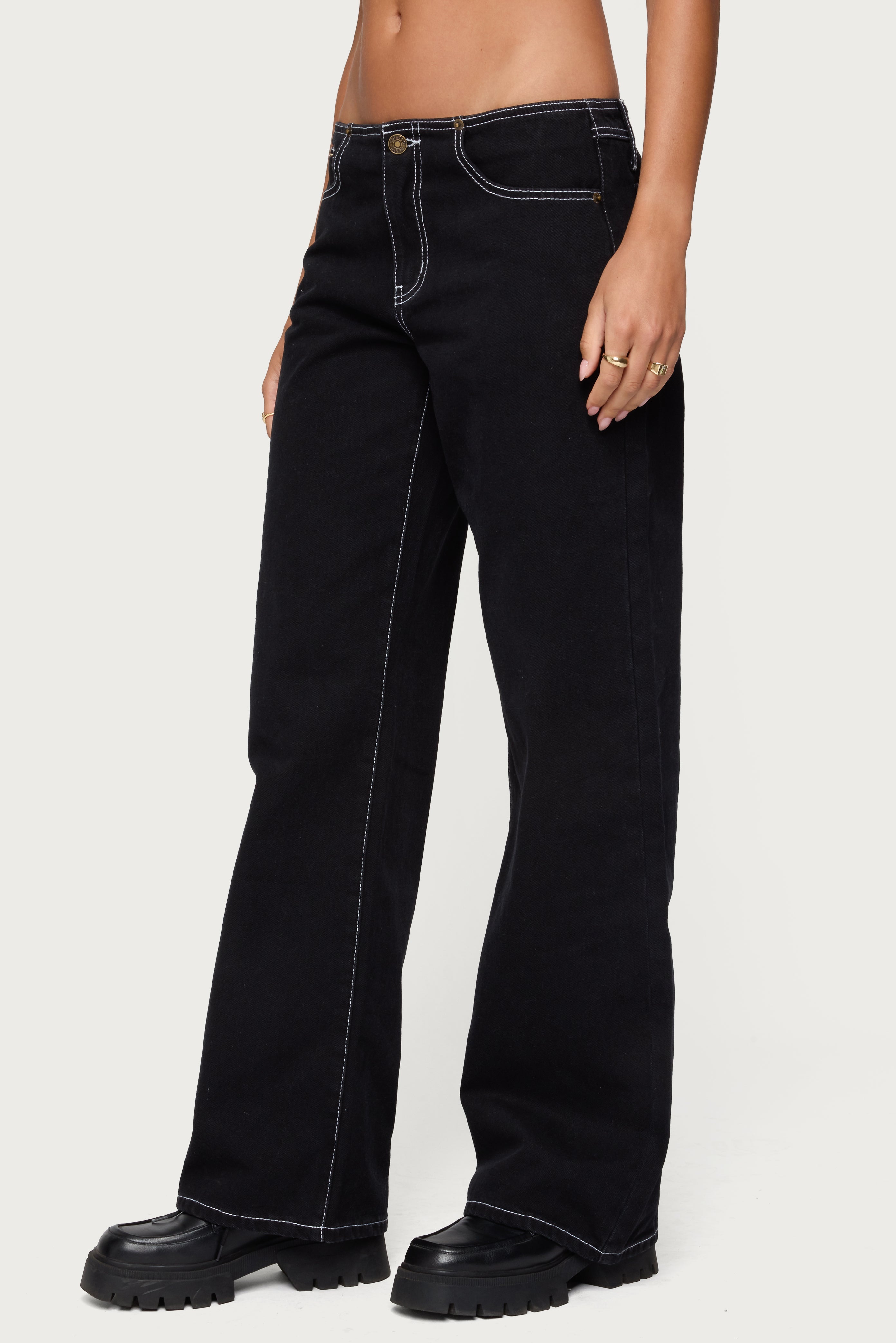 Contrast Stitch Low Rise Jeans