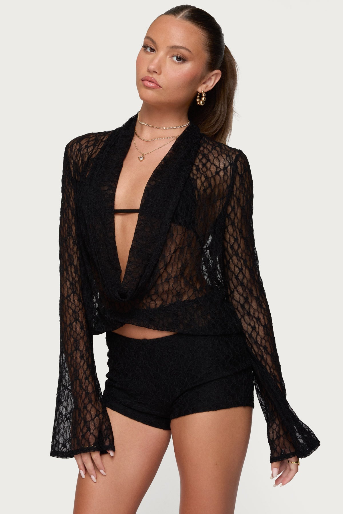 Lera Lacey Sheer Mesh Top