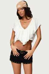 Deena Ruffled V Neck Top