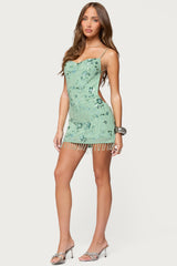 Embellished Fringed Backless Mini Dress