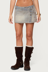 Wrap Mud Wash Denim Mini Skort