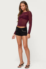 Oona Sheer Gathered Long Sleeve Top