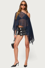 Sequin Fringe Knit Poncho