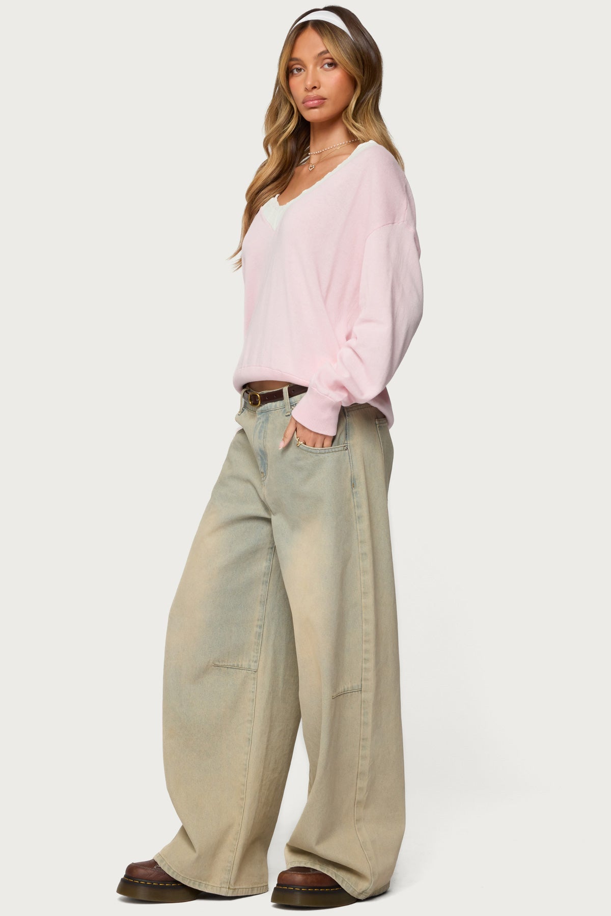 Marie Contrast Lacey V Neck Sweater