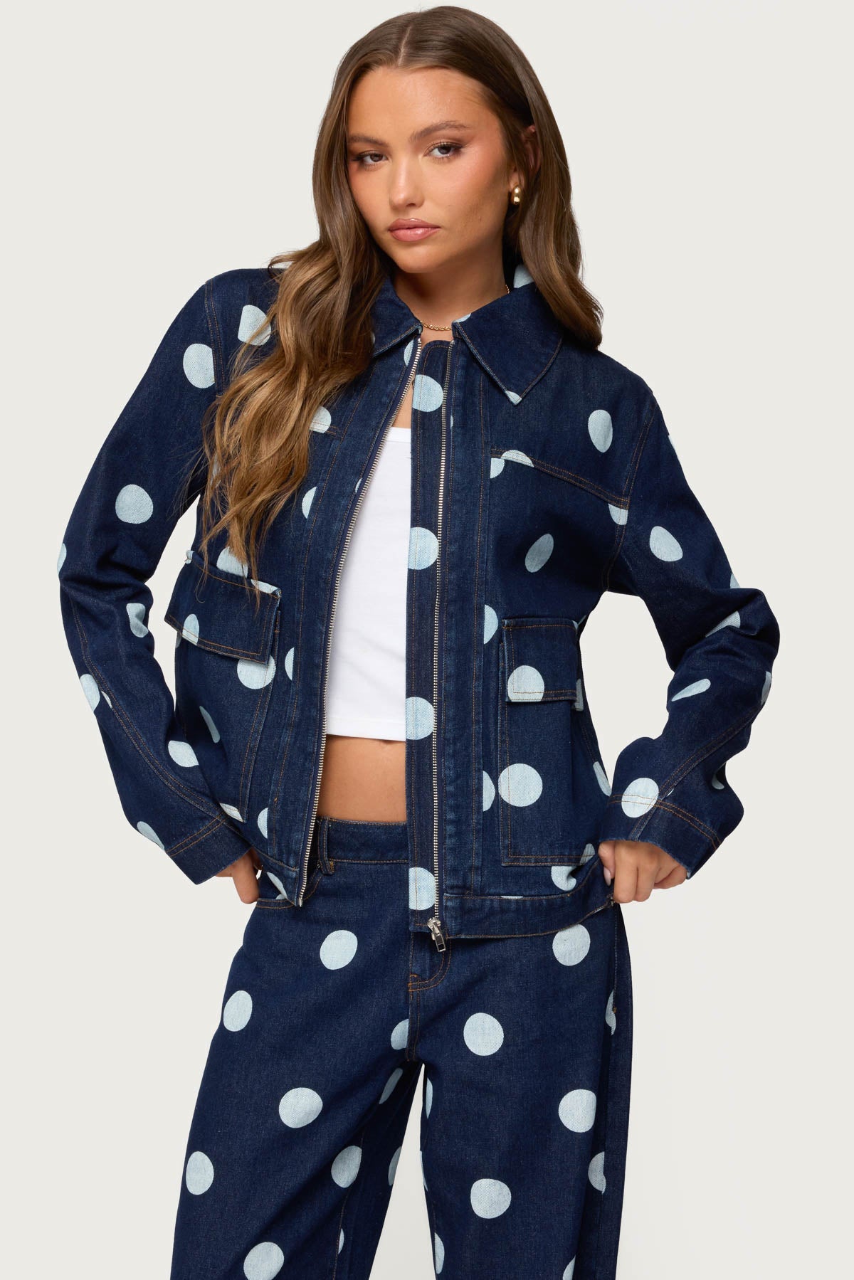 Leyah Polka Dot Oversized Denim Jacket