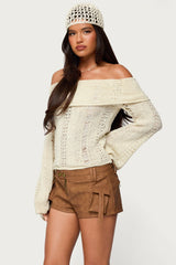 Renna Distressed Fold Over Knit Top
