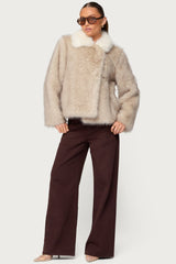 Contrast Collar Faux Fur Jacket