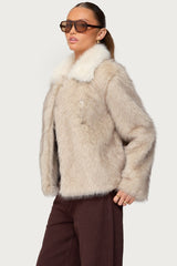 Contrast Collar Faux Fur Jacket