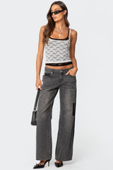 Contrast Pocket Washed Low Rise Jeans