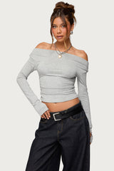 Milane Ruched Off Shoulder Ribbed Top