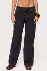 Contrast Stitch Low Rise Wide Leg Jeans