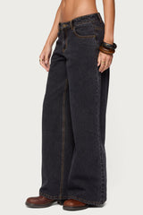 Contrast Stitch Low Rise Wide Leg Jeans