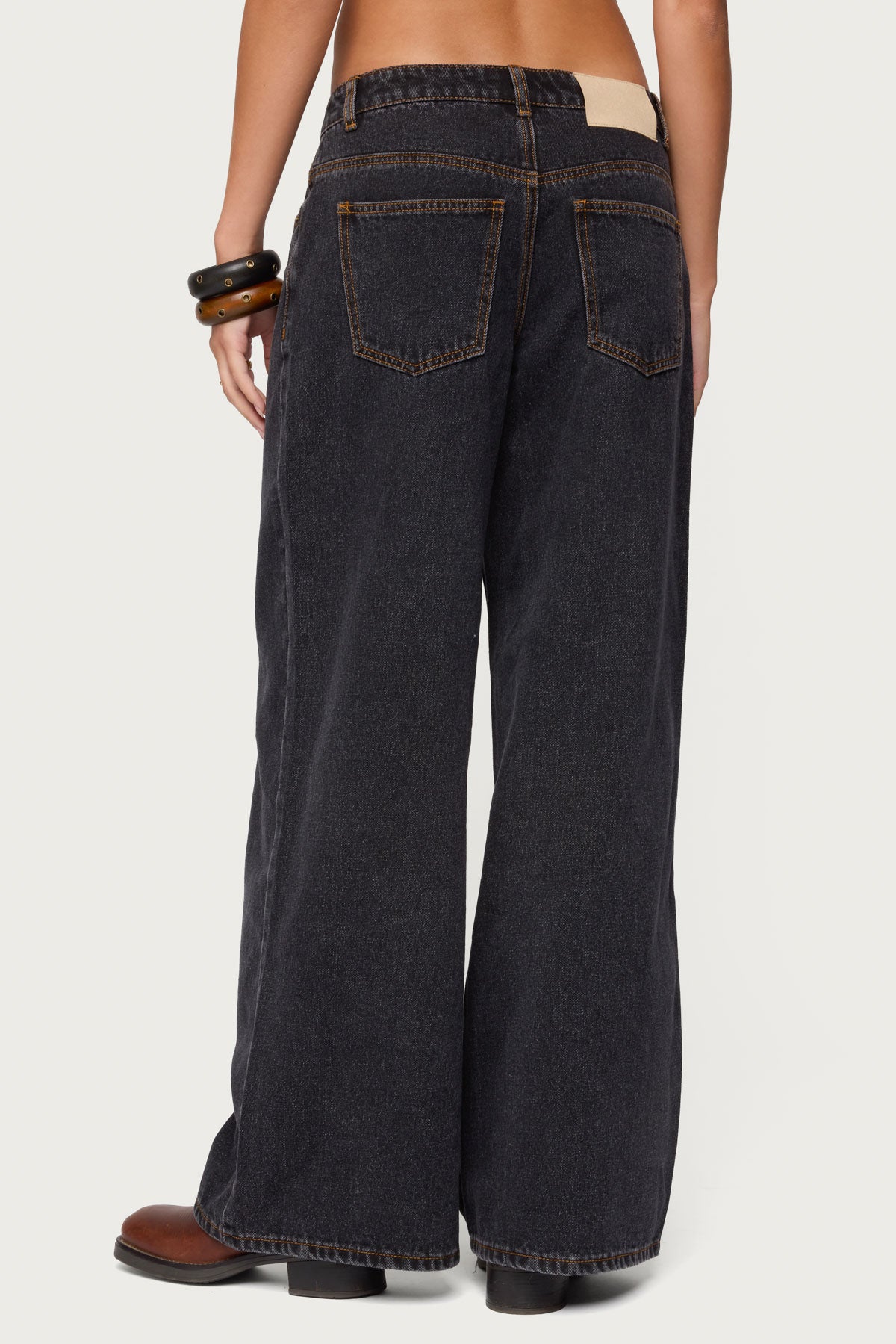 Contrast Stitch Low Rise Wide Leg Jeans