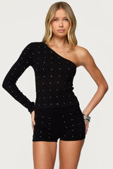 Harley Rhinestone One Shoulder Knit Top