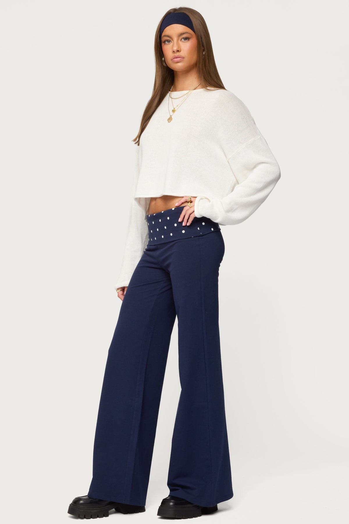 Reeva Polka Dot Fold Over Pants