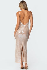 Sheer Sequin Slitted Maxi Dress