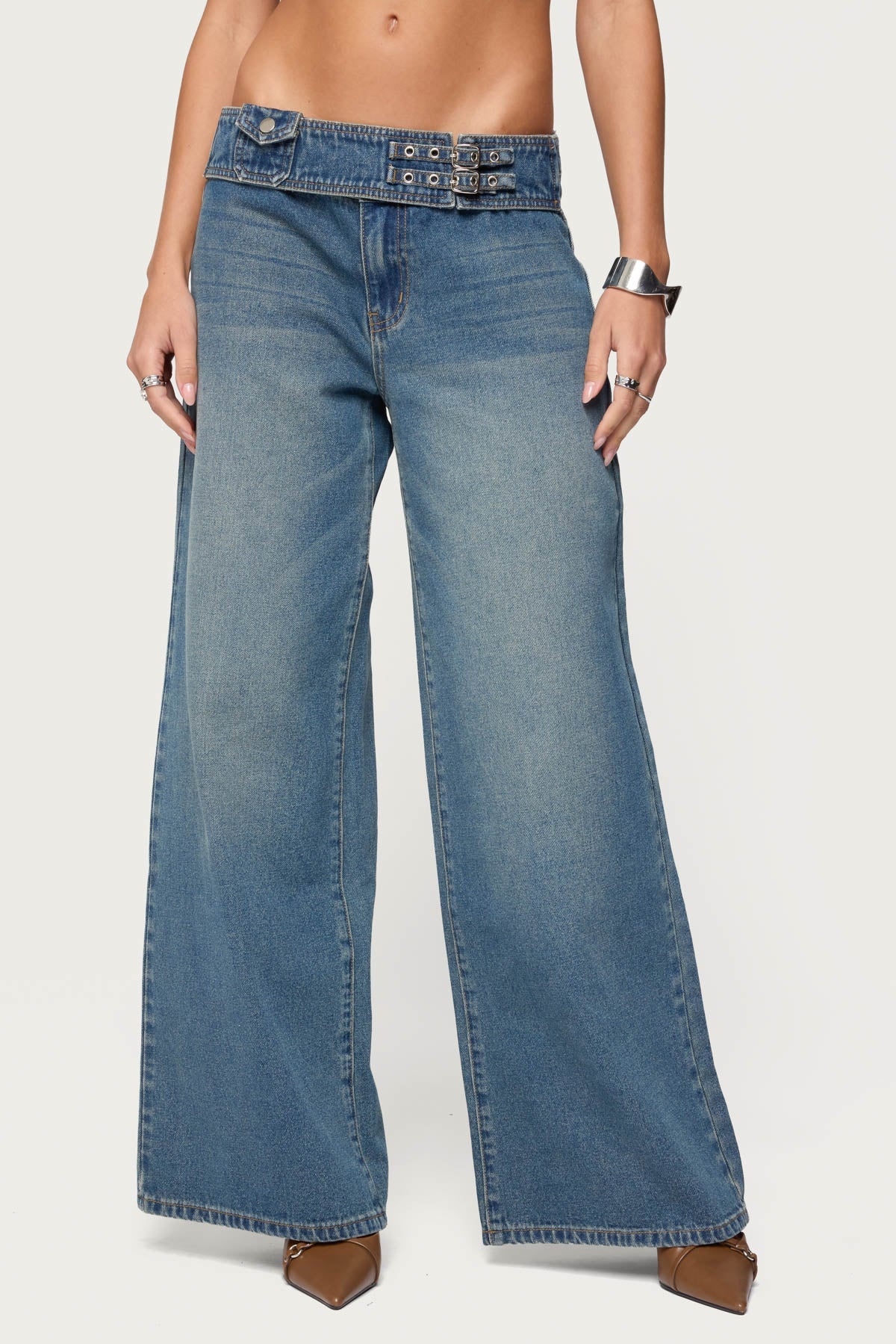 Double Buckle Low Rise Jeans