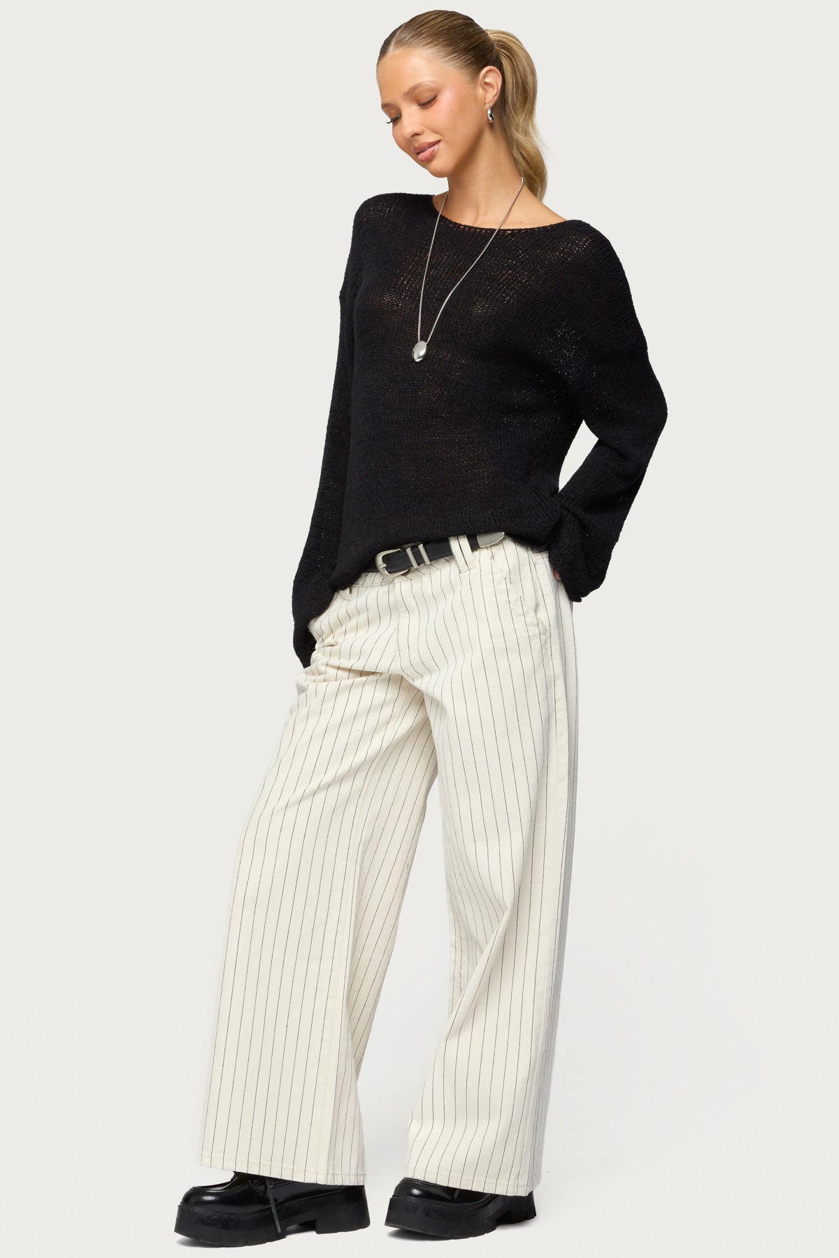 Petite Cory Striped Low Rise Jeans