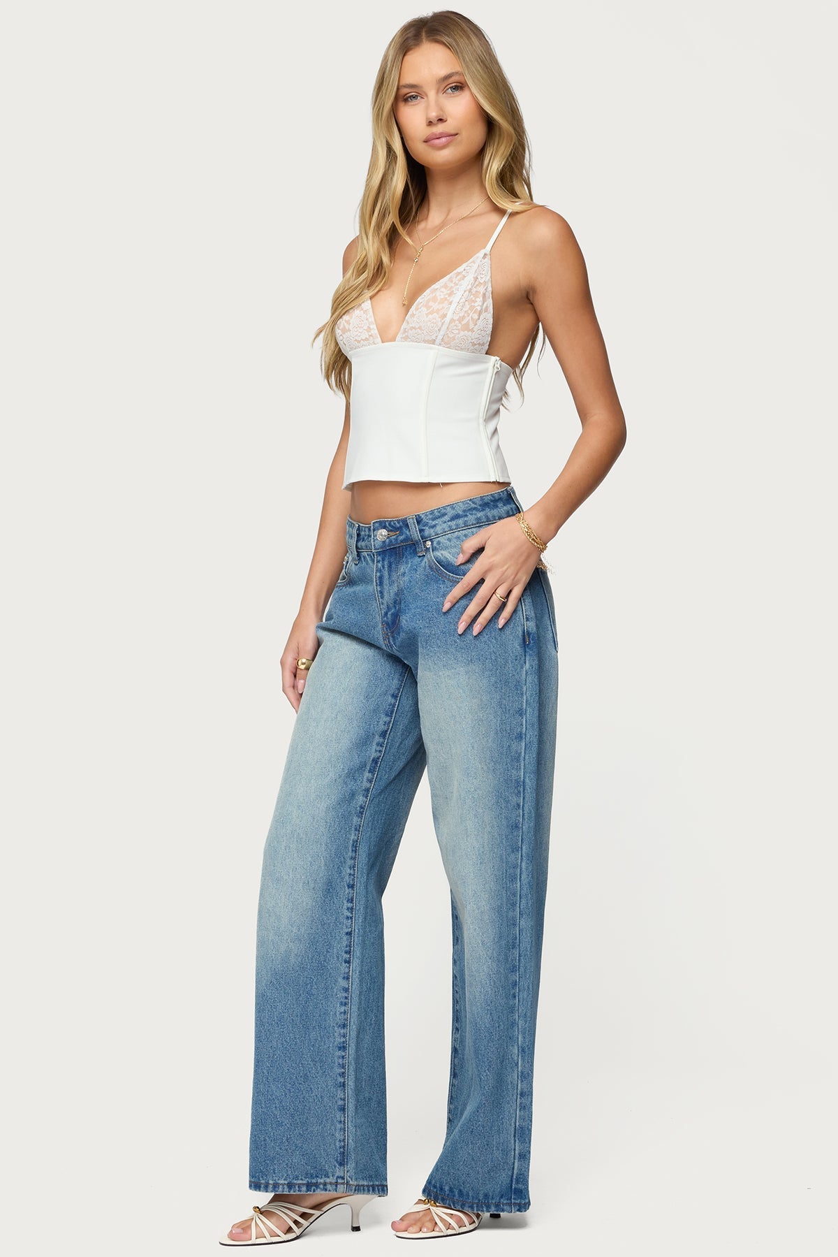 Keesha Lacey Boned V Neck Top