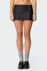 Triple Belt Faux Leather Mini Skort