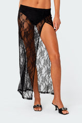 Aura Low Rise Sheer Lace Maxi Skirt