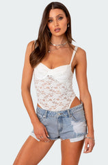Lace & Satin Effect Cupped Bodysuit