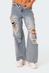 Distressed Fold Over Boyfriend Jeans