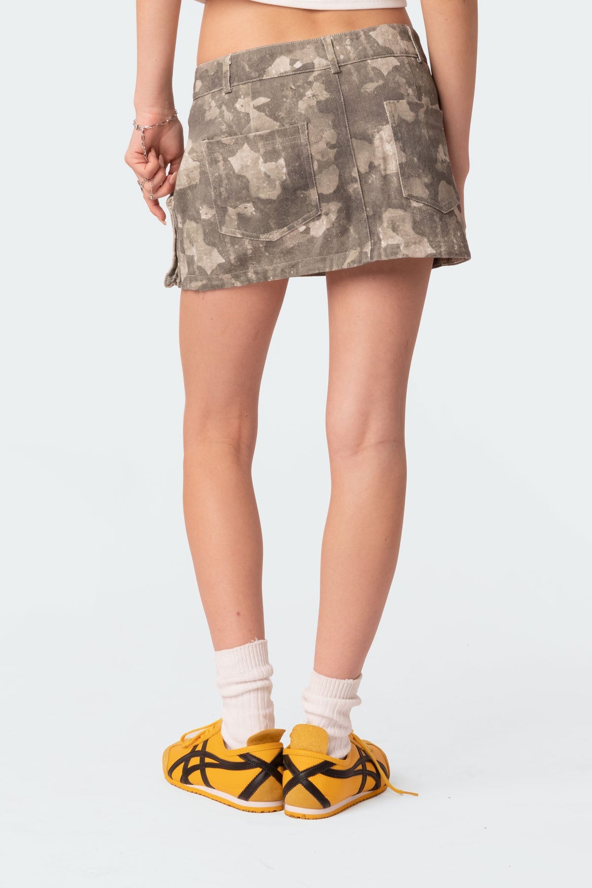 Camo Low Rise Denim Cargo Mini Skirt