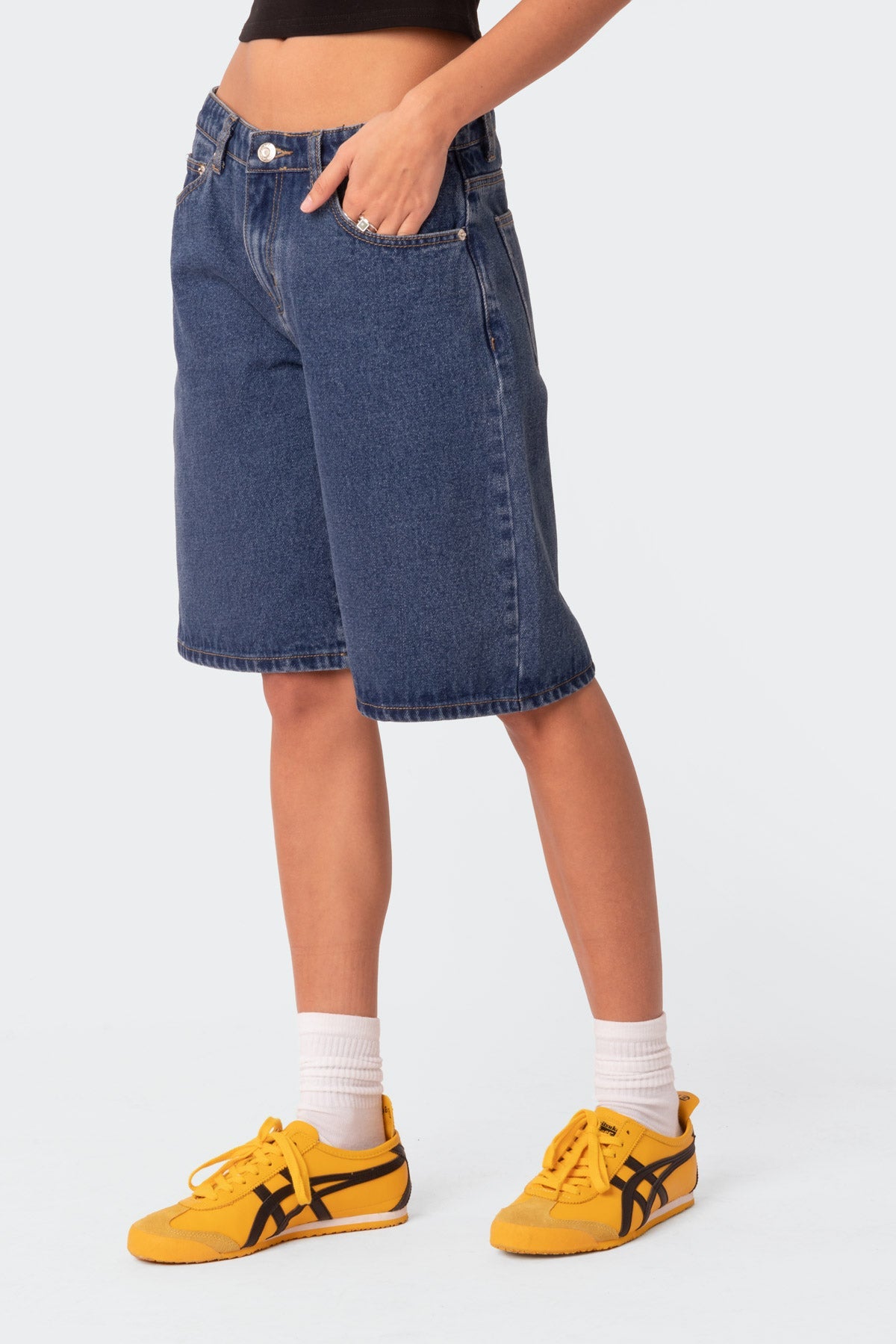 Oversized Low Rise Denim Bermuda Shorts